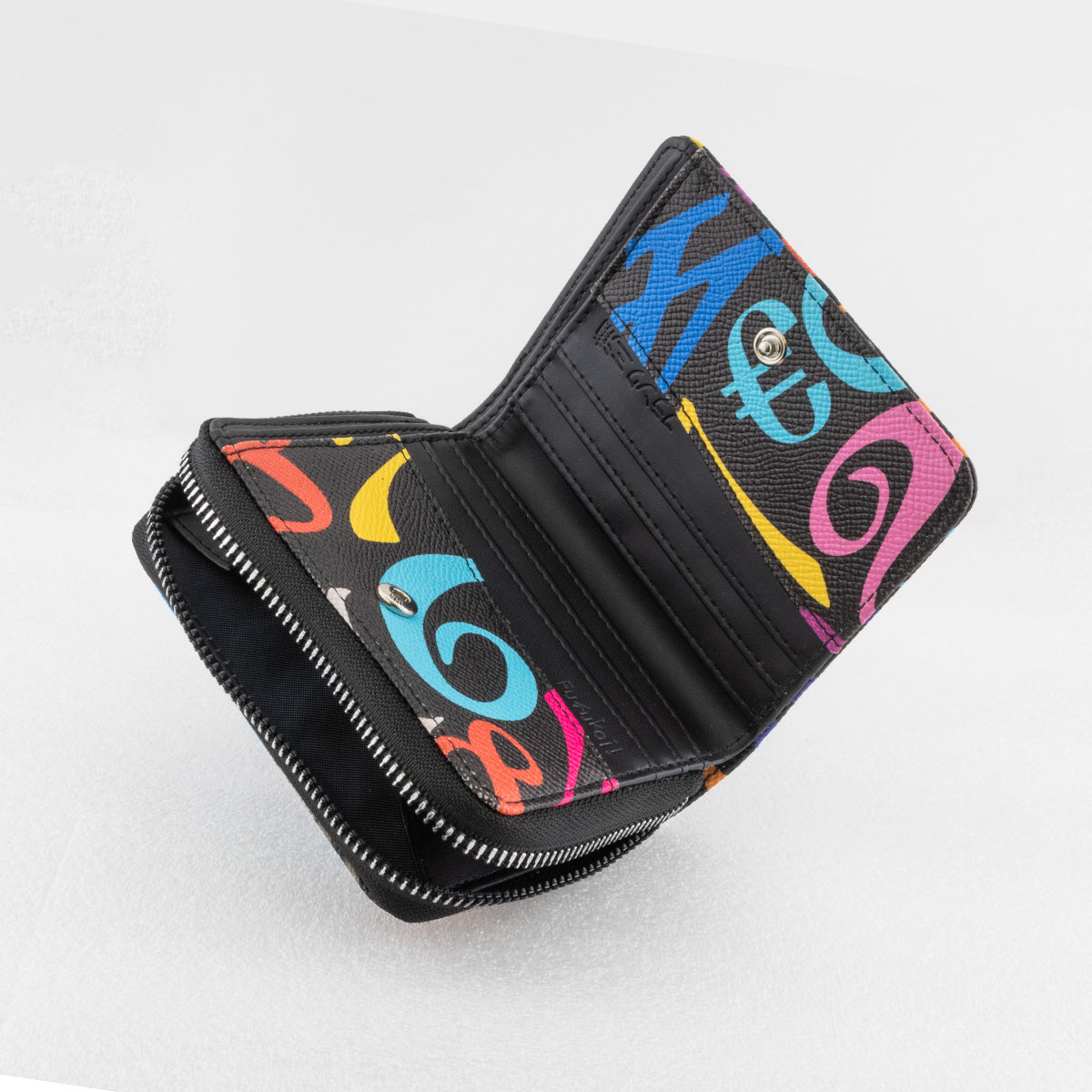 Frank Miura Miracle Wallet, Zipper-Around, Bifold, Men's and Women's, Rainbow Black and Rainbow White, FMS23