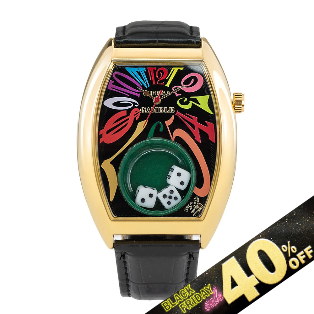 『40%OFF BLACK FRIDAY SALE』 [フランク三浦] 腕時計 キングマカオ Gamble Watch ゴールドレインボーブラック FM14-GPCRBK