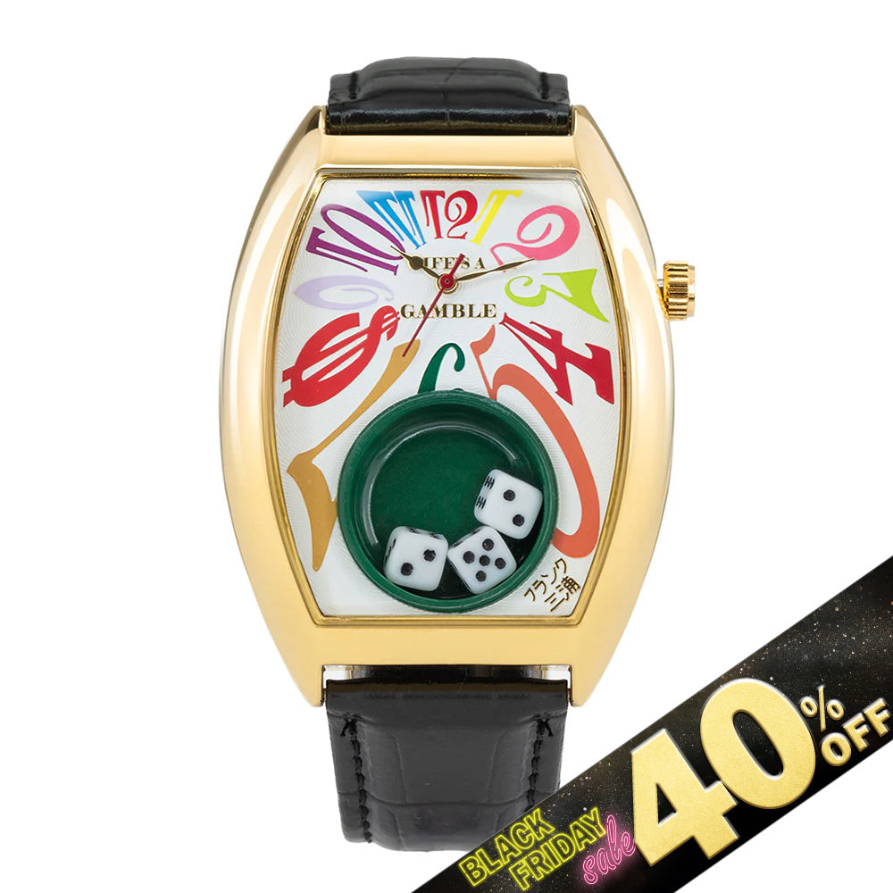 『40%OFF BLACK FRIDAY SALE』 [フランク三浦] 腕時計 キングマカオ Gamble Watch ゴールドレインボーホワイト FM14-GPCRWH