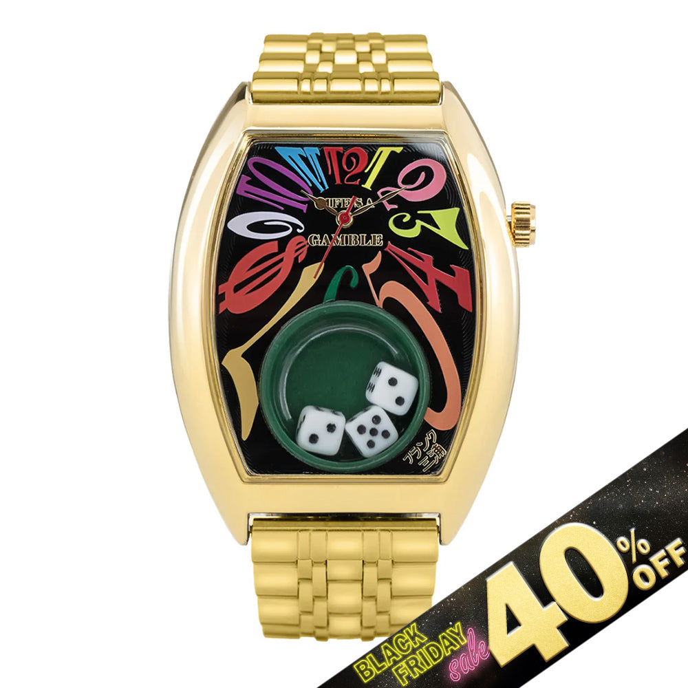 『40%OFF BLACK FRIDAY SALE』 [フランク三浦] 腕時計 キングマカオ Gamble Watch メタルバンド ゴールドレインボーブラック FM14-GPGPCRB