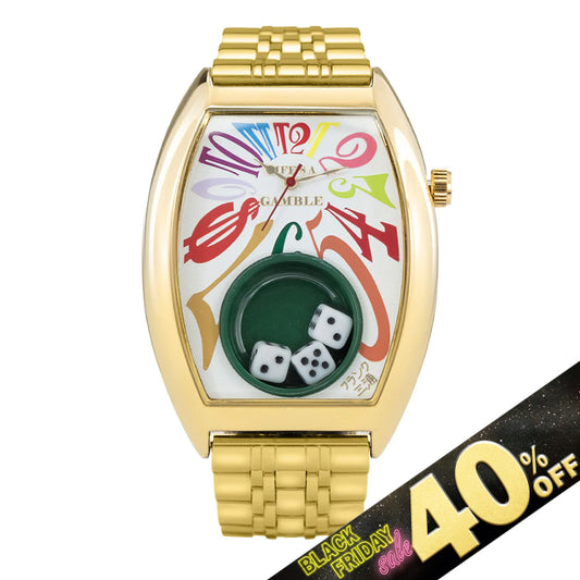 『40%OFF BLACK FRIDAY SALE』 [フランク三浦] 腕時計 キングマカオ Gamble Watch メタルバンド ゴールドレインボーホワイト FM14-GPGPCRW