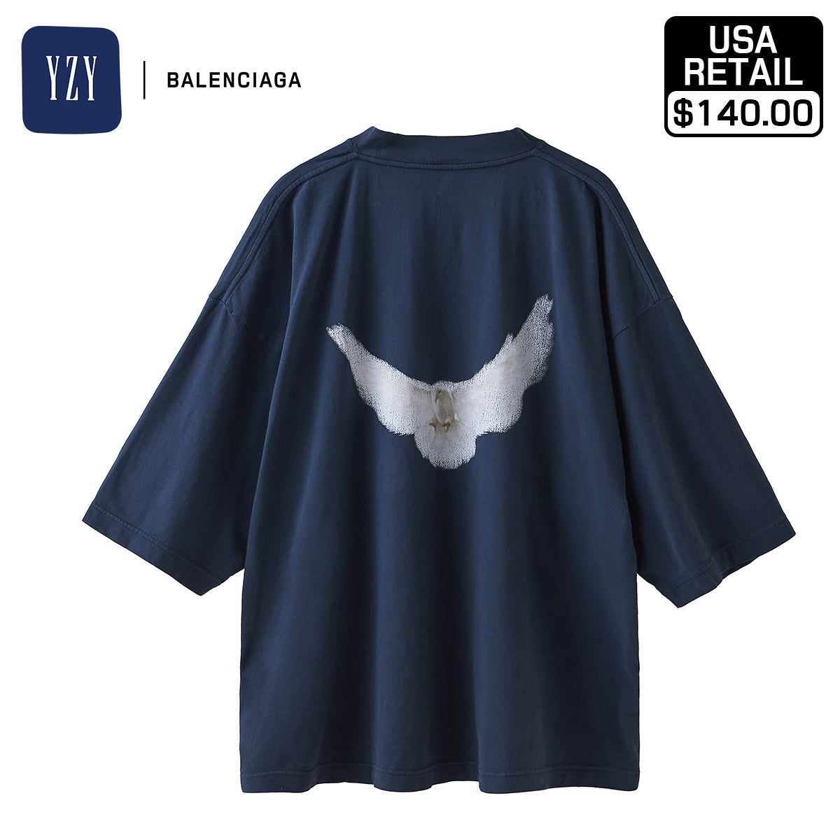 [Shipped in early February 2024] YEEZY × GAP ENGINEERED BY BALENCIAGA 53 DOVE 3/4 SLEEVE TEE 471286-04-2 DARKBLUE1 