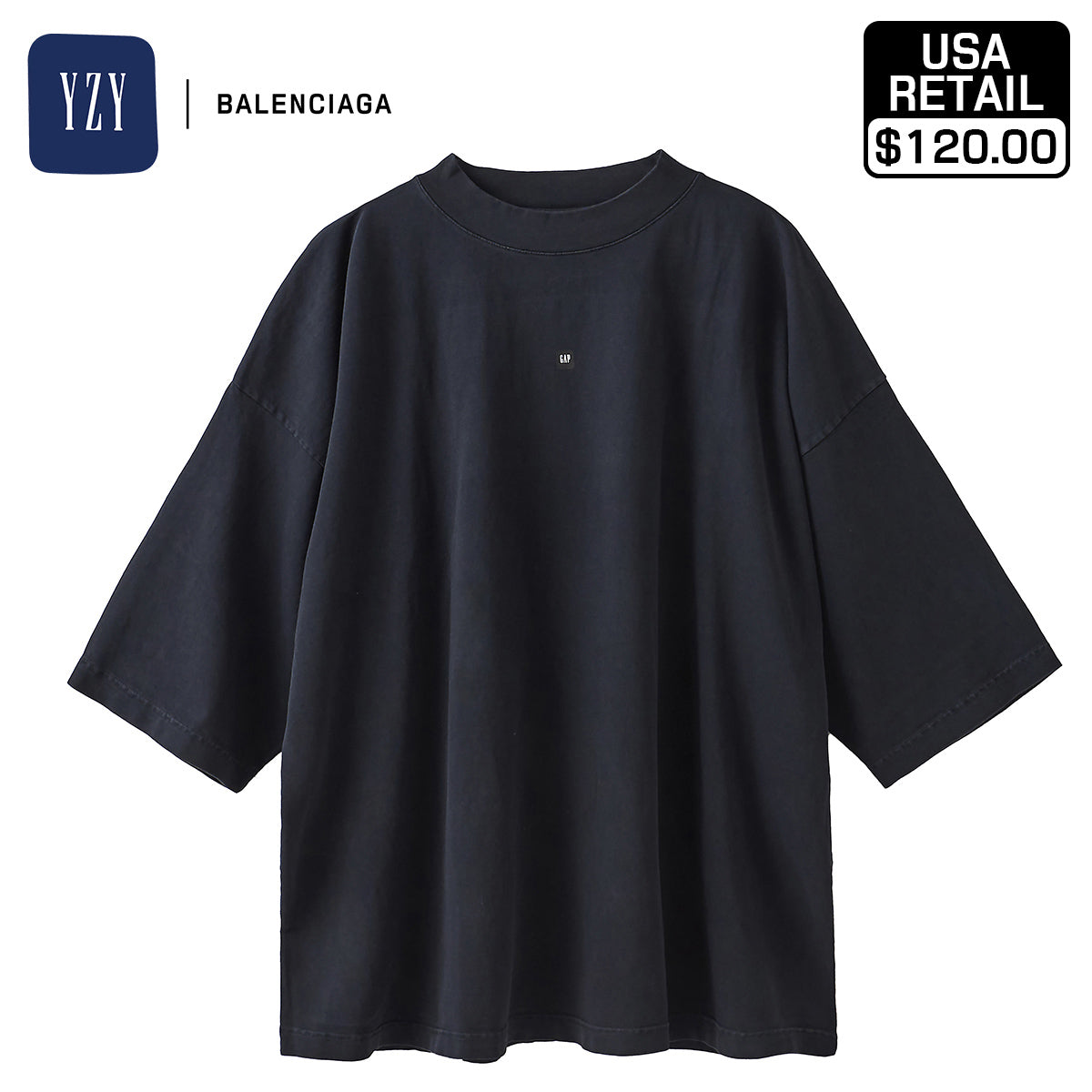 [Shipped in early February 2024] YEEZY × GAP ENGINEERED BY BALENCIAGA 02222022 52 LOGO 3/4 SLEEVE TEE 472997-00-2 WASHEDBLACK 