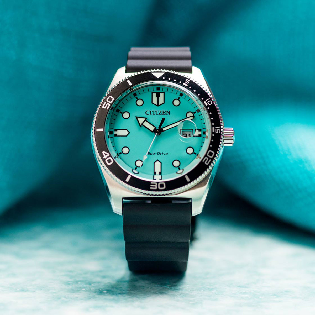 Citizen Eco-Drive JAPAN MOVEMENT CITIZEN AW1760-14X ECO-DRIVE Solar Tiffany  Blue Dial Diver Design Waterproof Analog Calendar