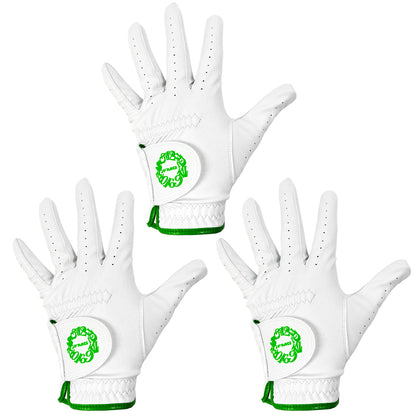 [Frank Miura] Set of 3 Golf All-Weather Golf Gloves Left Hand White Black Silver Green (Copy)
